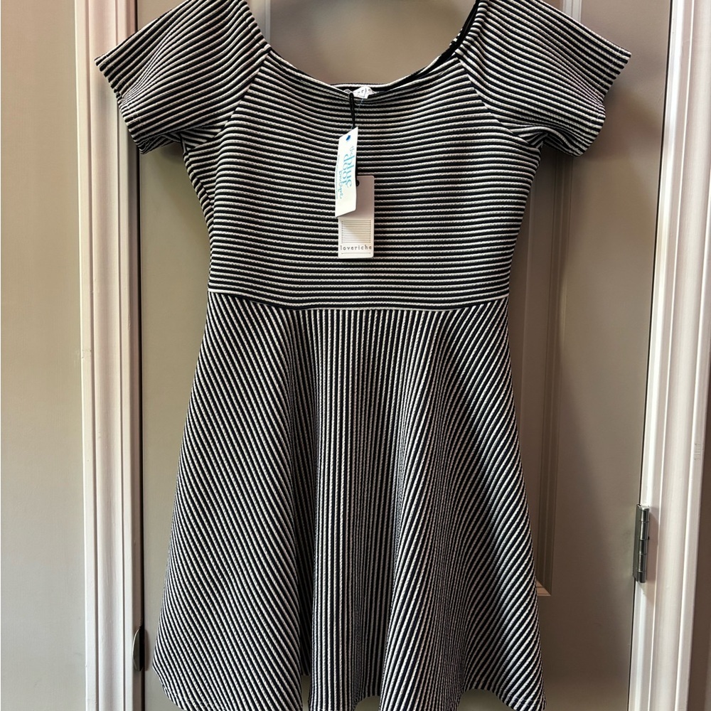 NWT Love Riche Navy Blue and White Striped Mini Dress - Picture 3 of 8